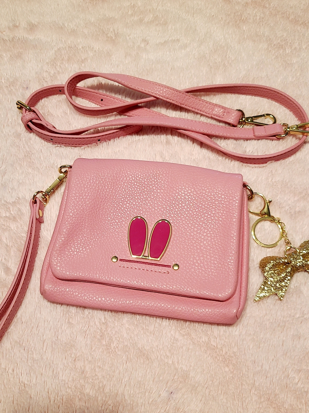 Charming Charlie Pink Bunny Ears Wristlet Clutch Wallet Purse